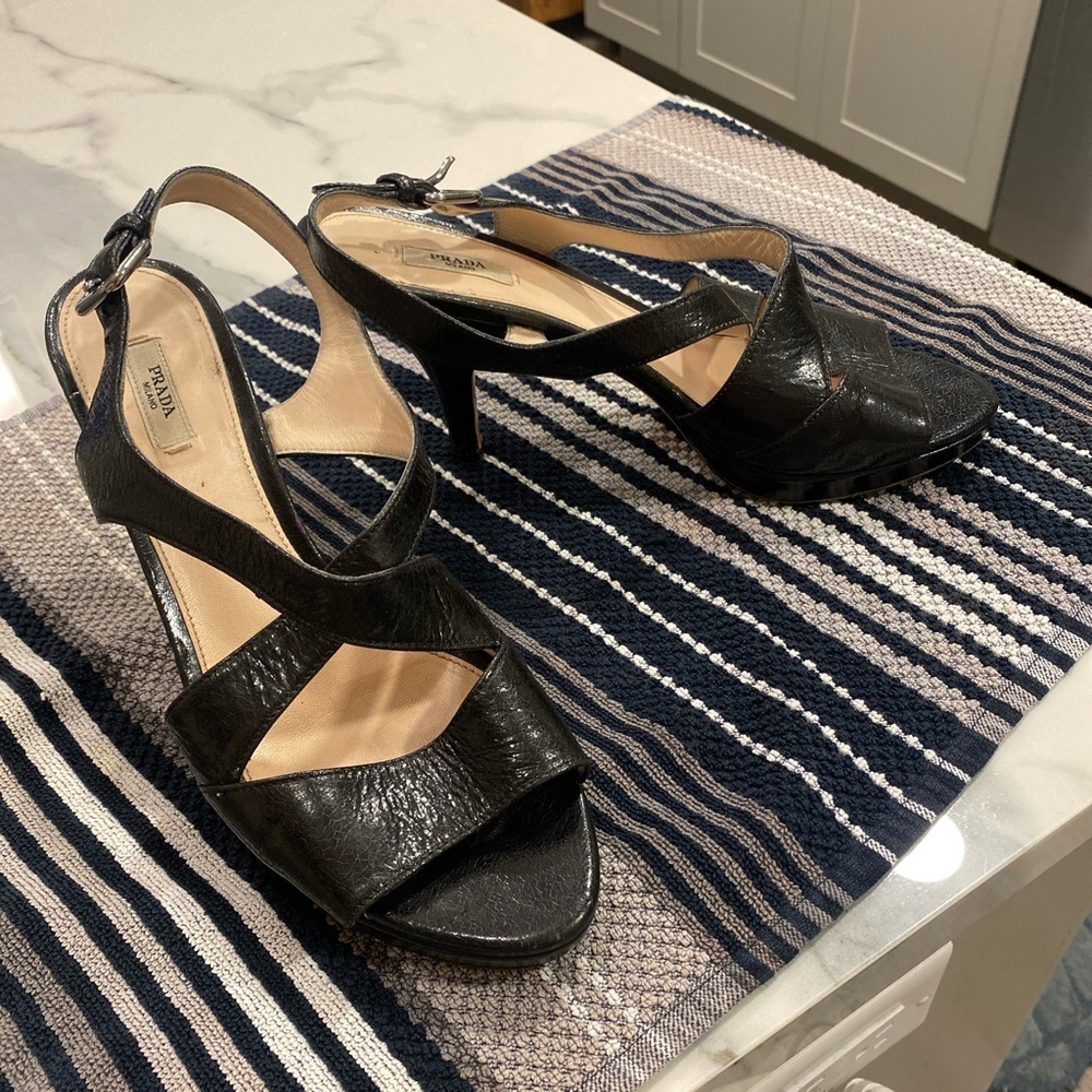 Prada Black Strappy Leather Sandals